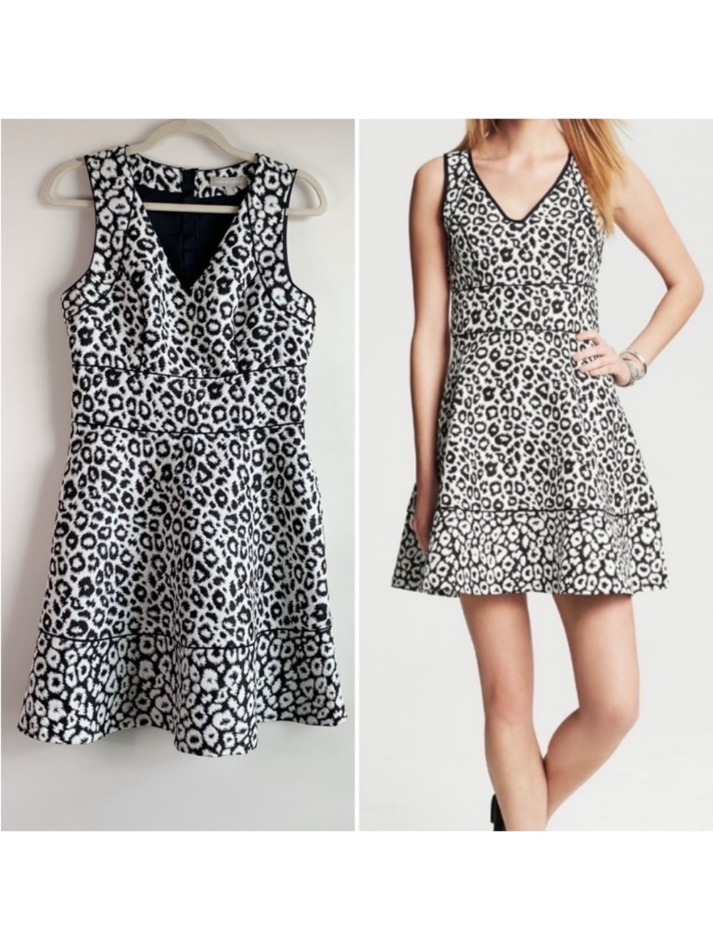 Banana Republic Black and White Leopard Print Ponte Mini Jacquard Dress Sz 4